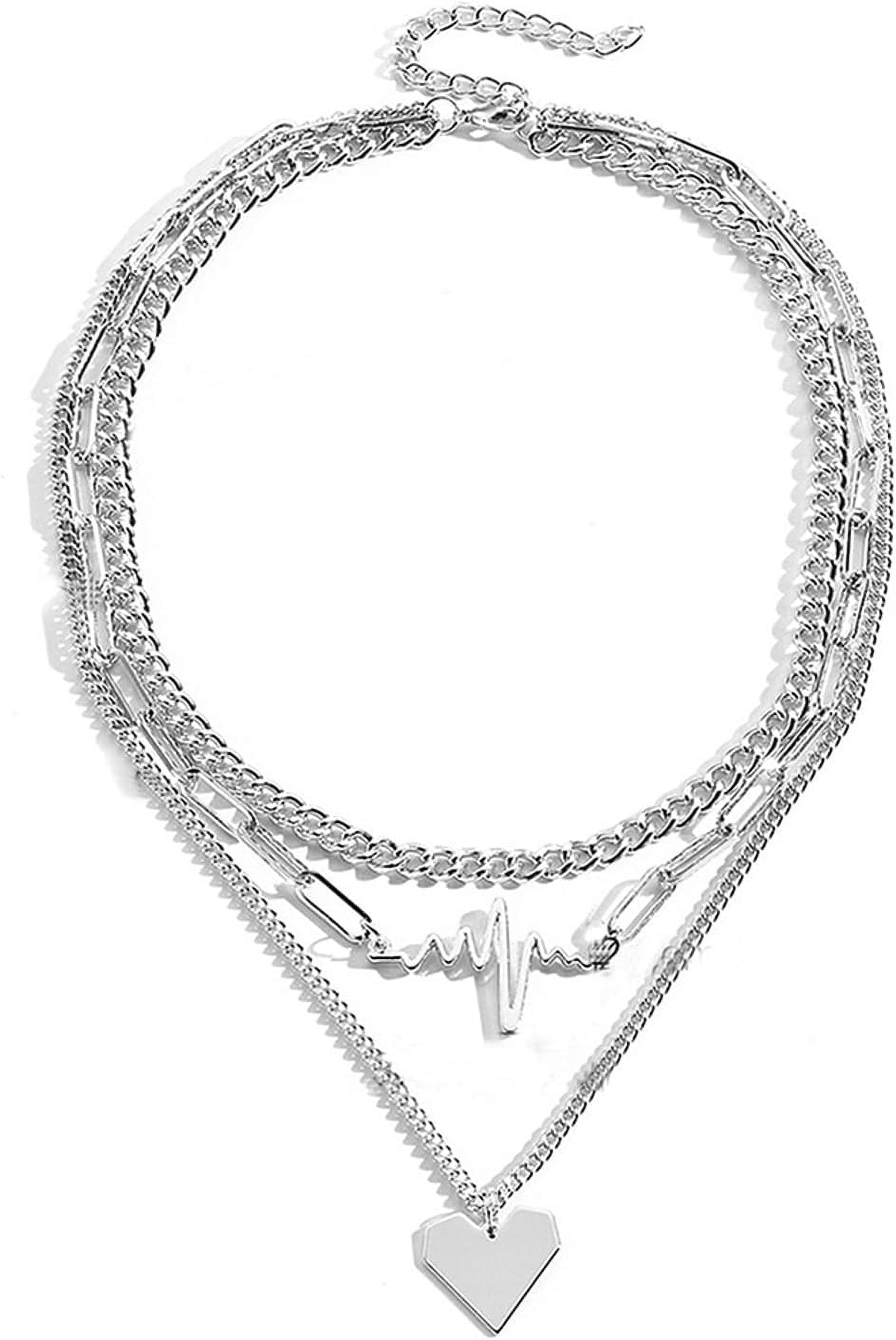 AKAZA Chunky Cross Necklace For Women - Silver Layered Pendant With Paperclip Chain, Vintage Style Statement Jewelry Gift