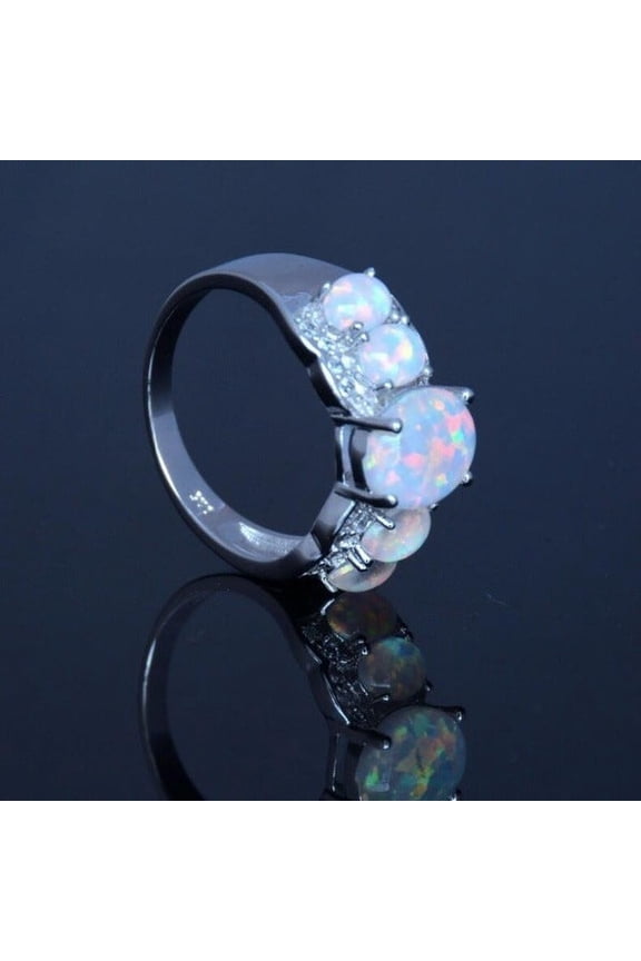 Gold Electroplated Opal Ring With Geometric Design And Synthetic Opal Inlay Elegant Gifts For Dressy Occasions