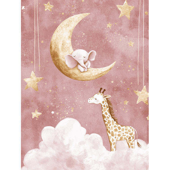 Gold Elephant and Giraffe Nursery Canvas Wall Art Suitable for Bedroom Living Room Playroom Girls Room and Baby Room Decoration.
