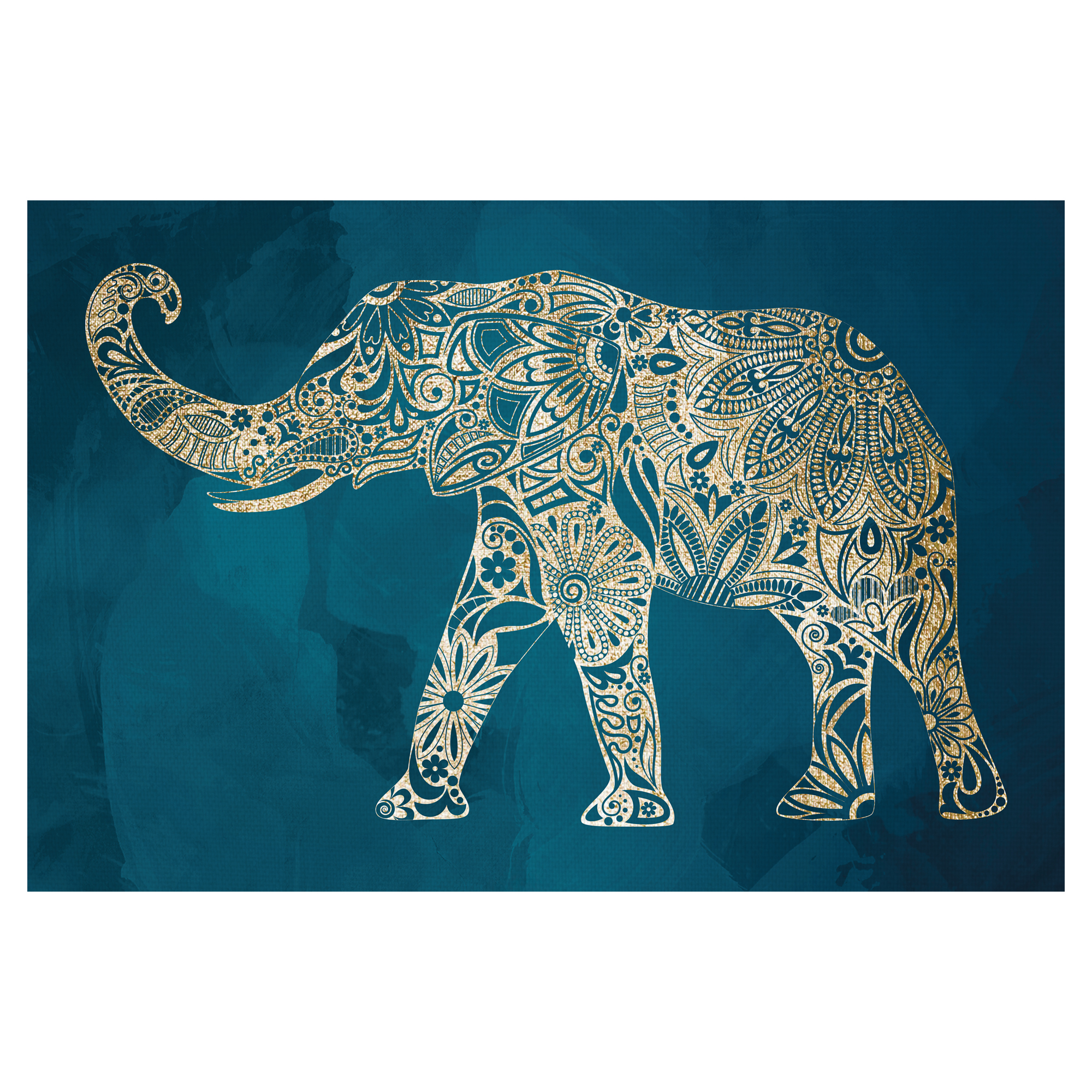 Gold Elephant on Blue by Willowbrook Art Print