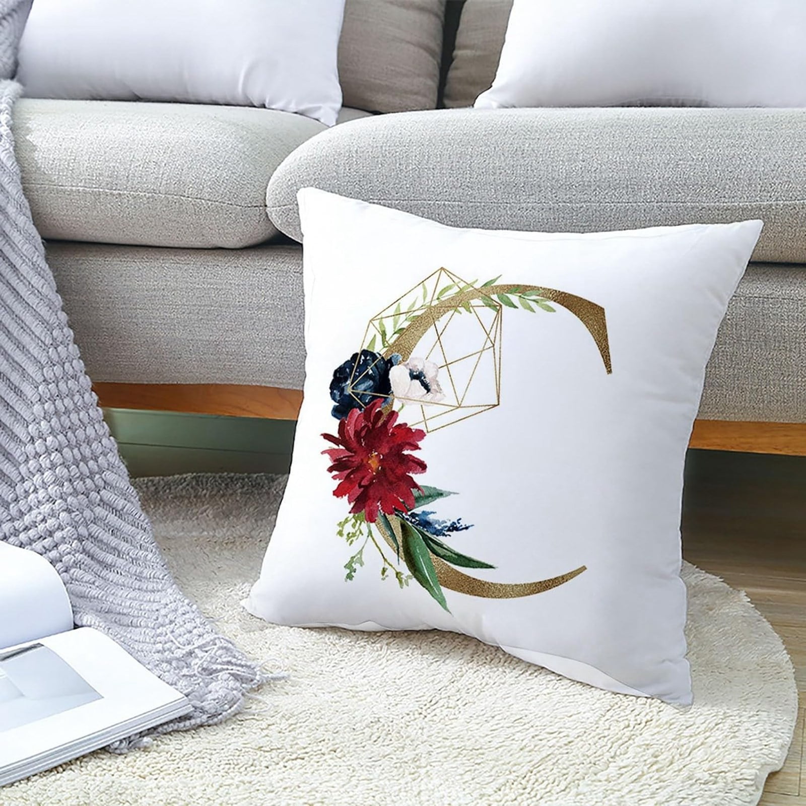 Gold Embossed Alphabet Cushion Cover With Rose Initial Decor Home Decor