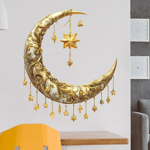 Gold Embossed Hanging Wall Stickers PVC Waterproof Self-Adhesive Decorative Art for Bedroom Living Room Dining Room Office 30x29cm Home Decor