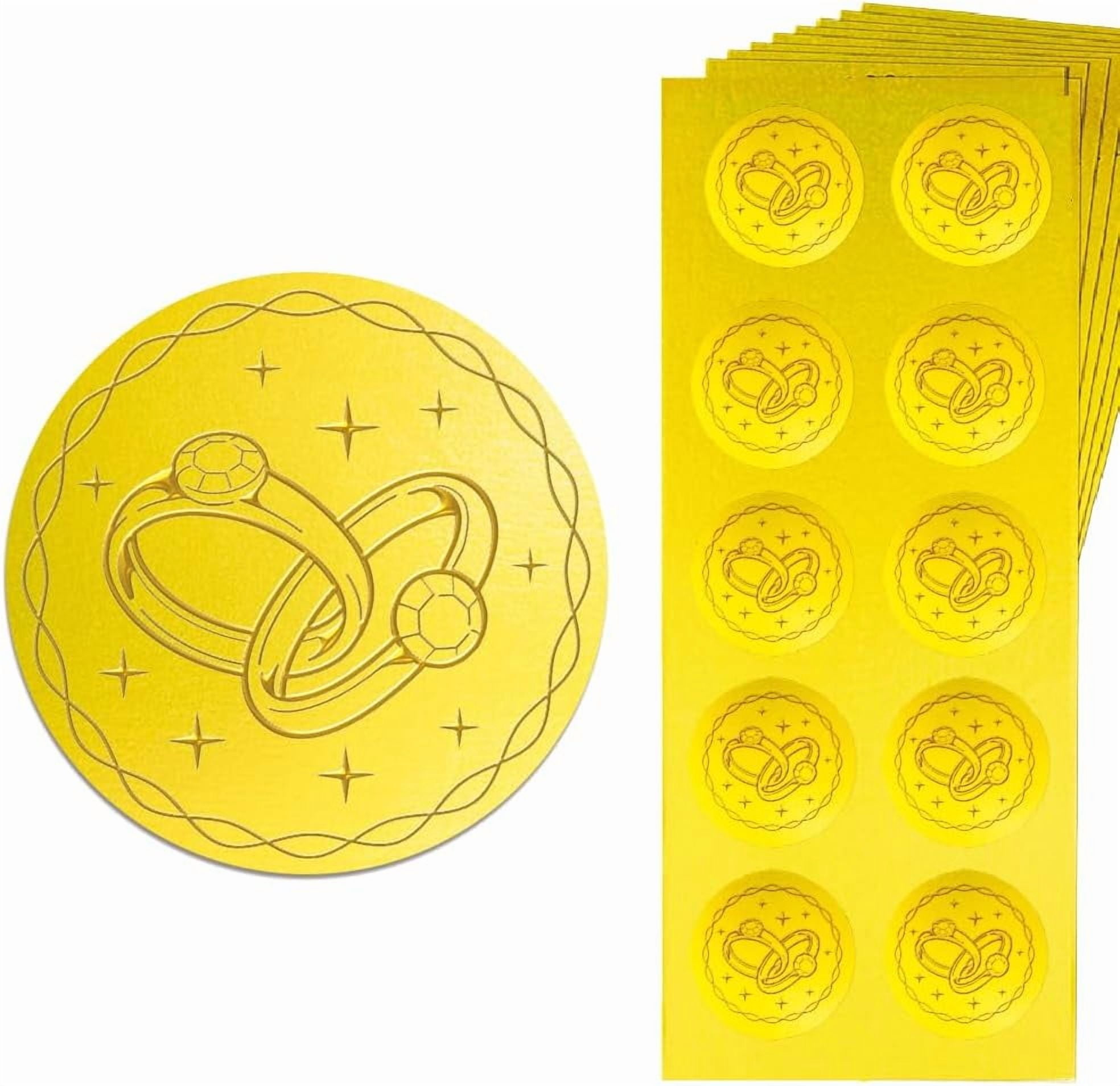 Gold Embossed Sticker Seal Wedding Rings 1.4 Inch 150Pcs Self Adhesive ...