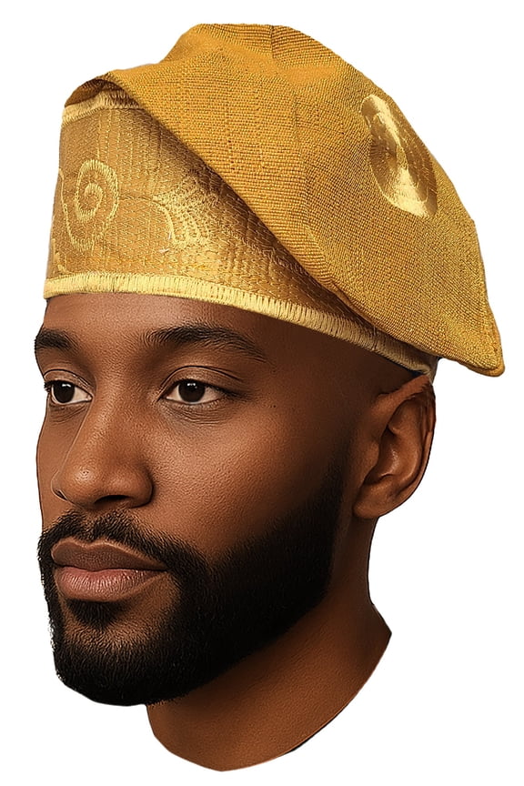 Gold Embroidered African Hand woven Aso Oke Hat