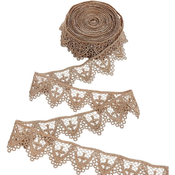 Gold Embroidery Lace Trim Polyester Metallic Glitter Hollow Circle Ribbon Fabric Floral Rose Wavy Edge Applique Burlwood Ribbons Bulk for Sewing Making Accessories Gift Wrapping Craft Supply