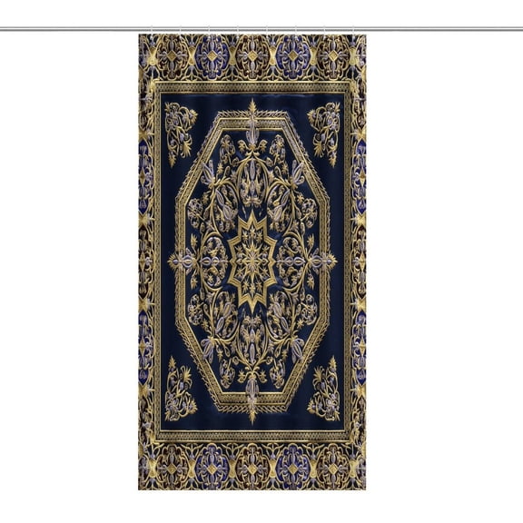 Gold Embroidery Star Frame Print Shower Curtain,Cloth Fabric Waterproof Polyester Bathroom Home Decor Set with Hooks