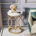 Gold End Table Round Side with Marble Top MidCentury Modern