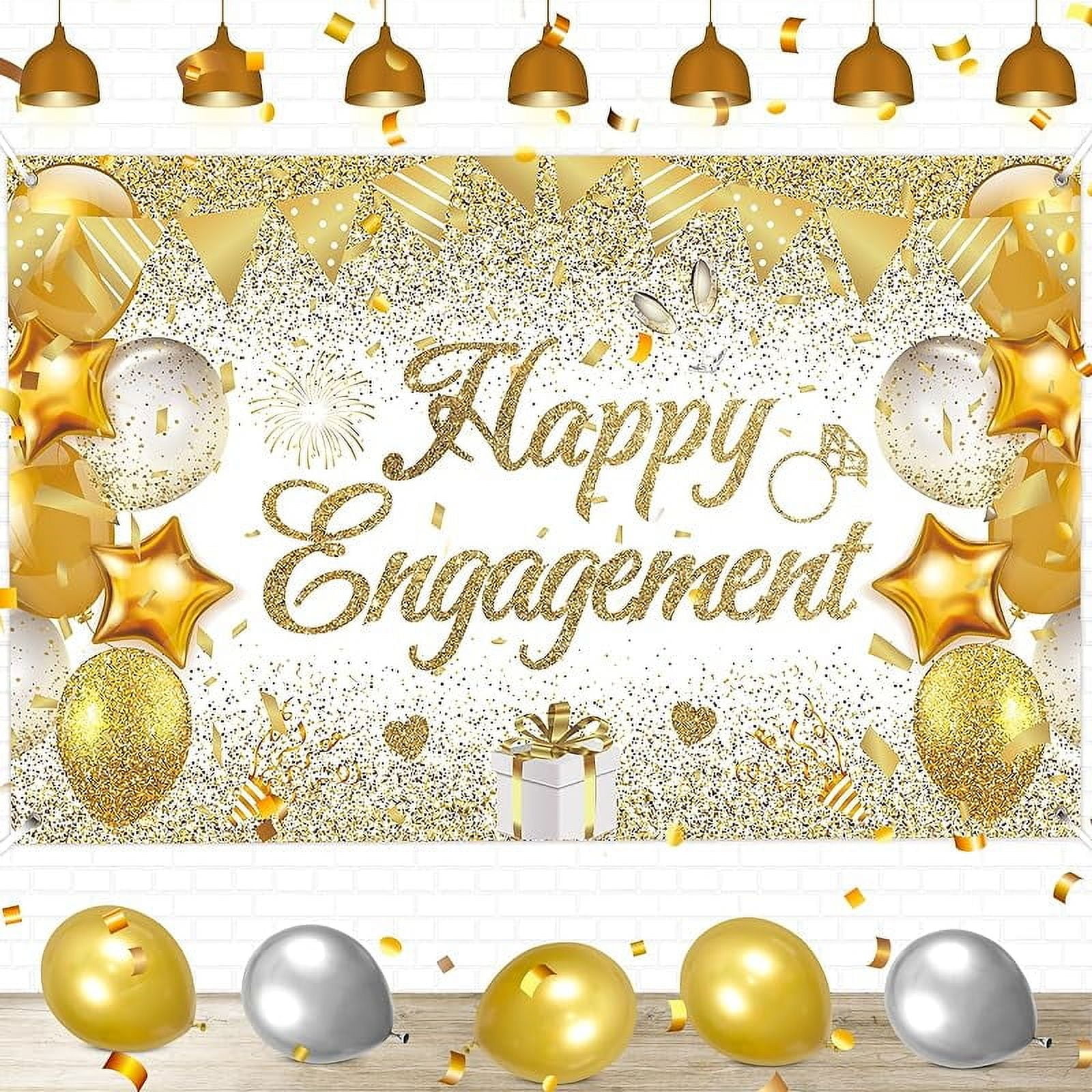 Gold Engagement Party Decorations White Gold Happy Engagement Banner Engagement  Party Backdrop Wedding Banner Gold Just Engaged Banner Decorations for  Wedding Engagement Party Favors 70 x 43 inch - Walmart.com, image size:1600x1600