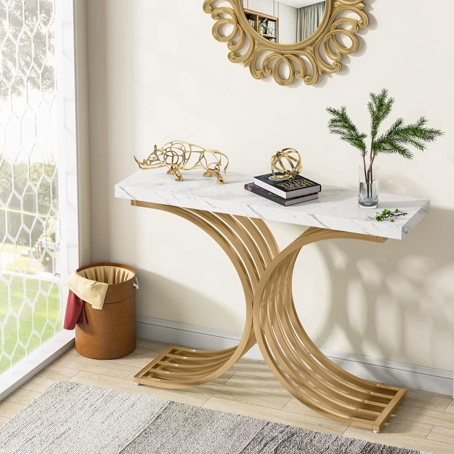 Gold Entryway Console with Led Light Modern Foyer Entry Tables Narrow ...