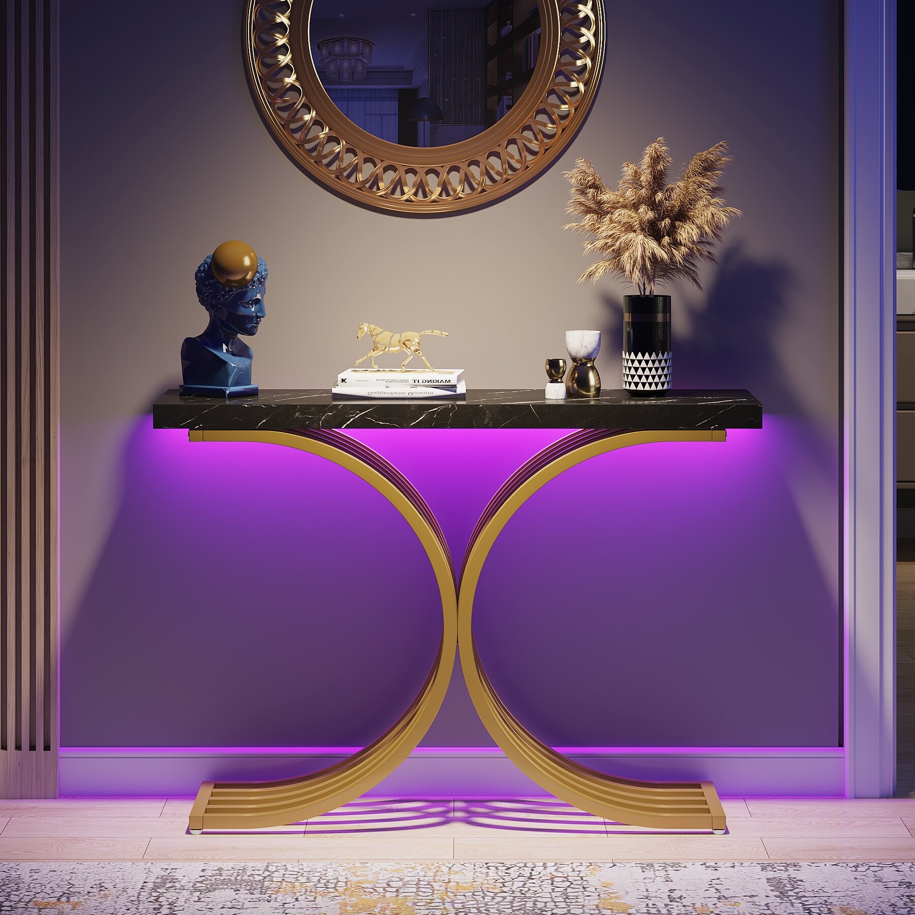 Gold Entryway Console Table with Metal Base, Modern foyer Entry tables