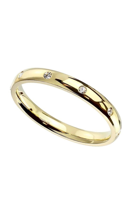 Gold Eternity Anniversary Ring Womens 316L Surgical Stainless Steel Cubic Zirconia Wedding Band Fantasy Forge Jewelry