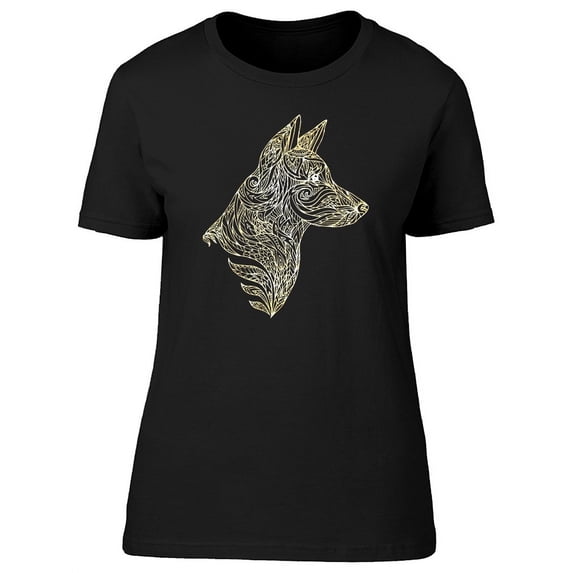 Gold Ethnic Dog Head T-Shirt Women -Image by Shutterstock, Female XX-Large