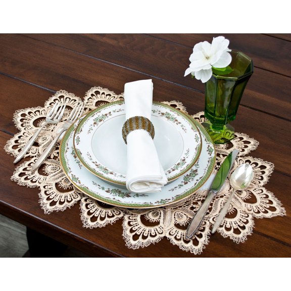 Gold European Lace and Antique Jacquard Fabric Doily, Placemat (14"/ 14"x21")