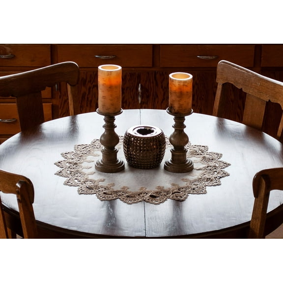 Gold European Lace and Antique Jacquard Fabric Round Doily, Table Topper (23"/33")