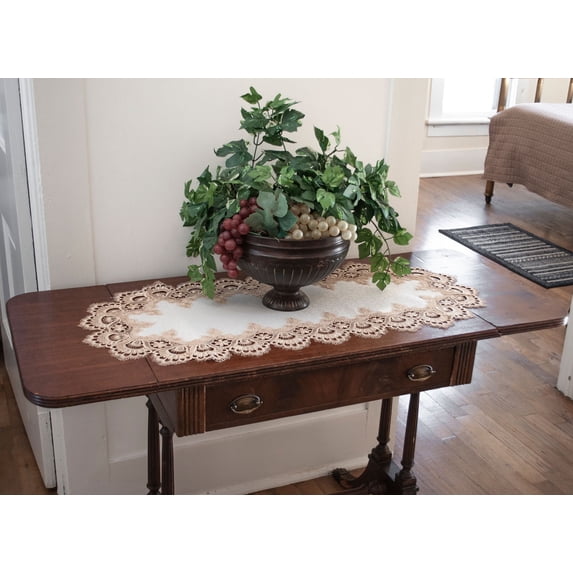 Gold European Lace and Antique Jacquard Fabric Table Runner (14" x 26" | 16" x 35"/44"/54" 14"x70")
