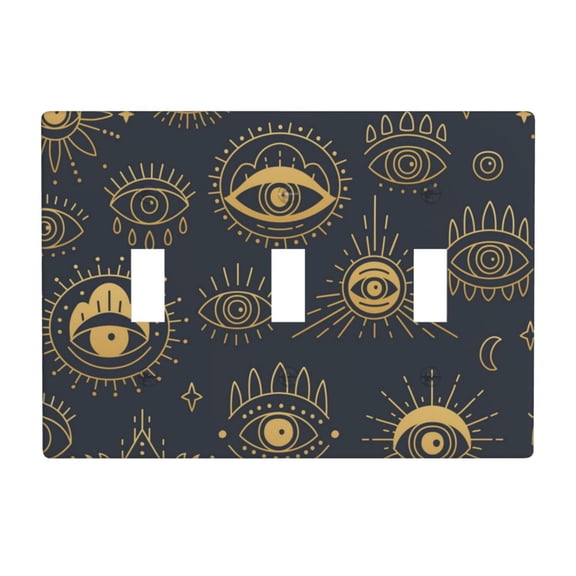 Gold Evil Eye 3 Gang Light Switch Cover Decorative Triple Toggle Wall Plate for Kitchen Bedroom Bathroom Living Room Decor