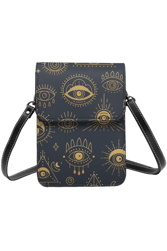 Gold Evil Eye Cell Phone Purse Small Crossbody Bag with Strap Credit Card Slots Leather Shoulder Wallet for Women