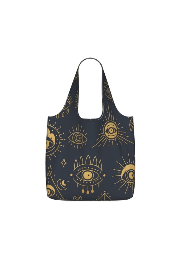 Gold Evil Eye Foldable Reusable Shopping Bag Large Capacity Tote Handbag Storage Pouch for Travel Work