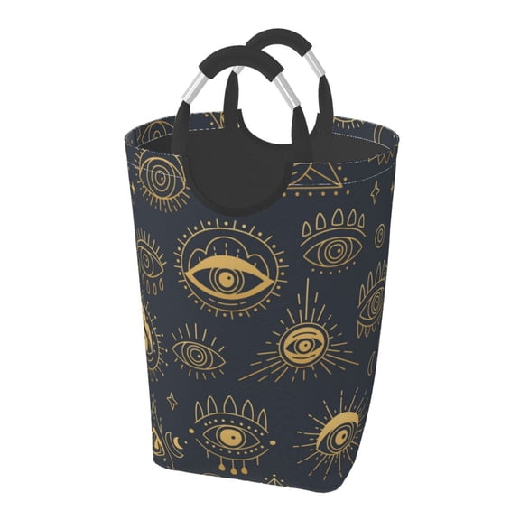 Gold Evil Eye Laundry Bag with Handle - Foldable Dirty Clothes Hamper Collapsible Storage Bin