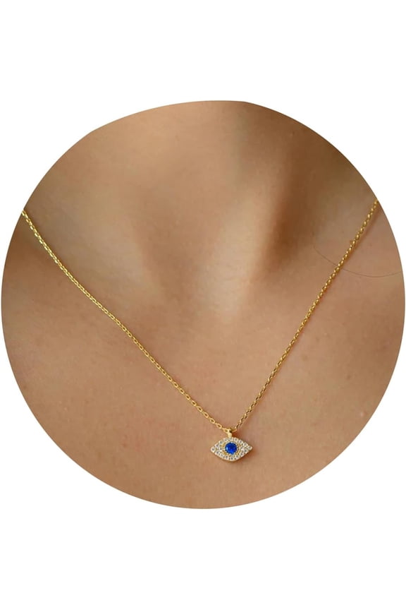 Gold Evil Eye Necklace,14K Gold Plated Dainty Solitaire Minimalist Diamond Evil Eye Simple Necklace For Women Gold Jewelry Gifts[g2305]