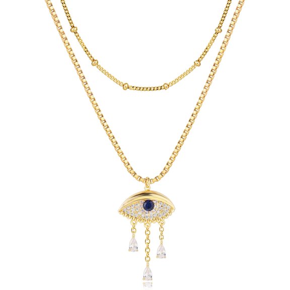 Gold Evil Eye Necklace For Women 18K Gold Plated Turquoise Cubic Zirconia Evil Eye Minimalist Simple Necklace Dainty Gold Choker Necklace Jewelry Gift For Women[o4707]