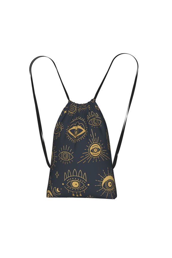Gold Evil Eye Packable Drawstring Backpack, Lightweight Foldable Cinch Storage Bag for Gym Travel Shopping