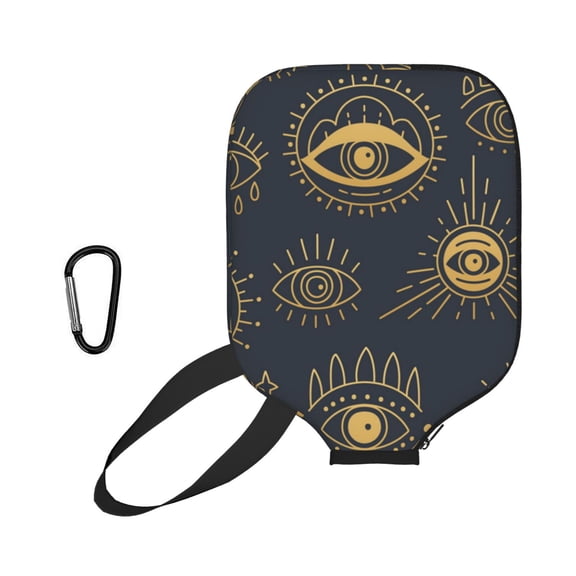 Gold Evil Eye Pickleball Paddle Cover with External Mesh Pocket, Universal Protective Paddle Sleeve for Most Paddles