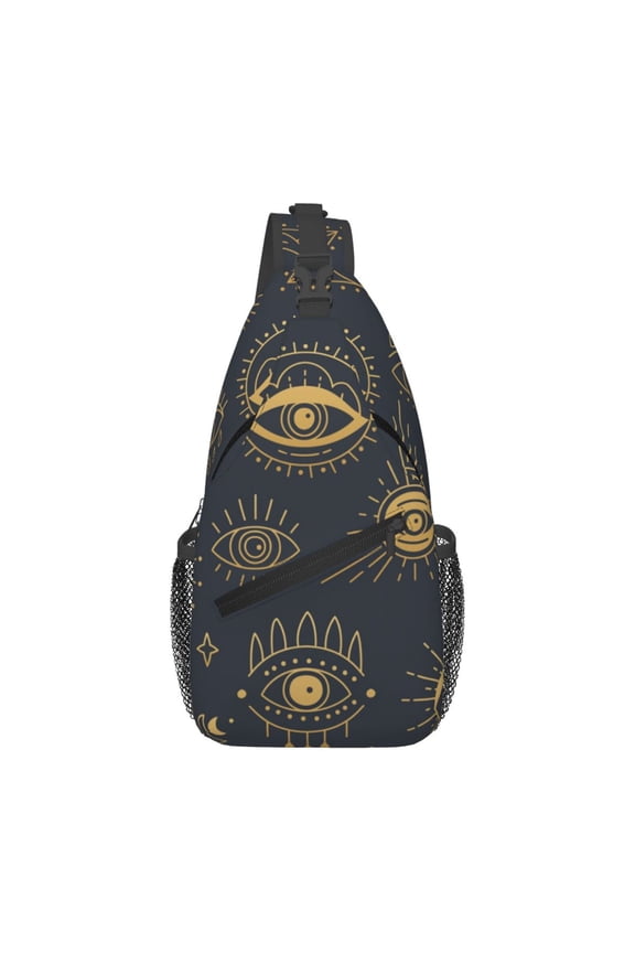 Gold Evil Eye Sling Backpack Shoulder Chest Crossbody Bag Causal Travel Hiking Daypack