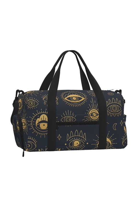 Gold Evil Eye Sports Duffel Bag with Shoe Compartment Travel Crossbody Bag for Gym Yoga Dance