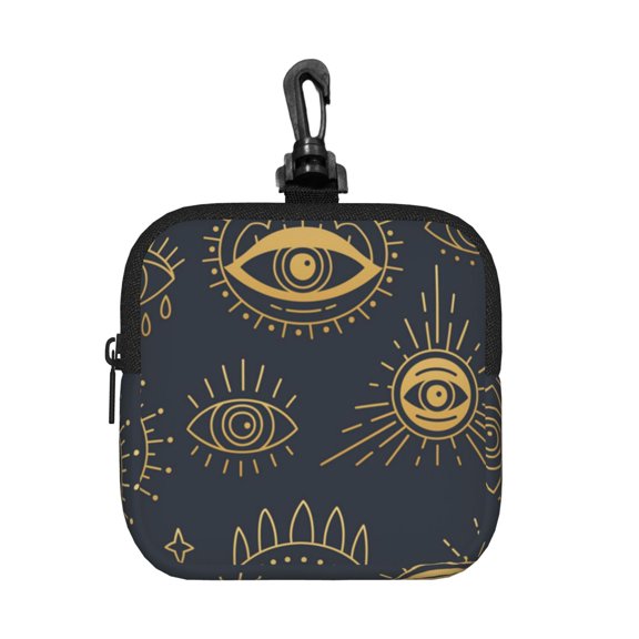 Gold Evil Eye Square Gear Pouch with Lobster Clasp Waterproof Tech Accessory Organizer, Key & Coin Case