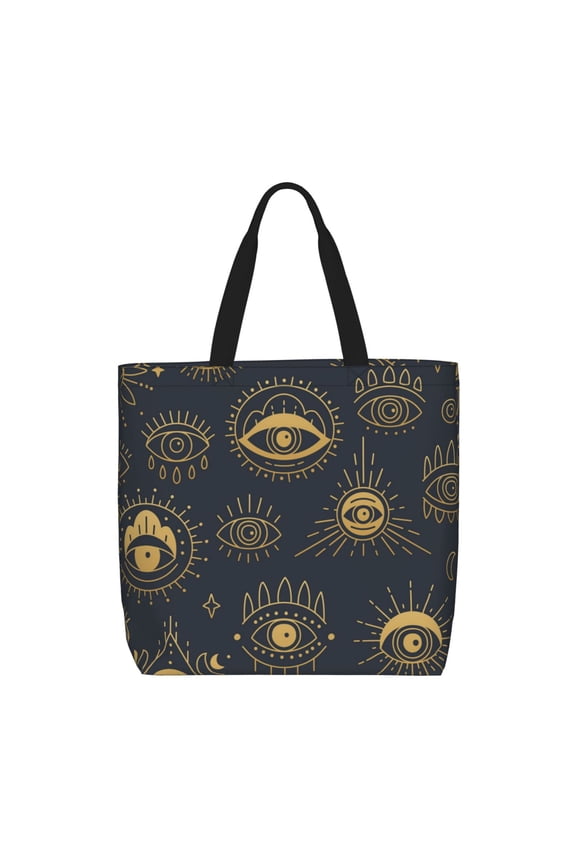 Gold Evil Eye Tote Bag Reusable Shoulder Handbag Top Handle Purse for Shopping Work