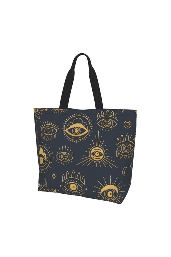 Gold Evil Eye Women Reusable Bag Large Shoulder Handbag Top Handle Purse Tote
