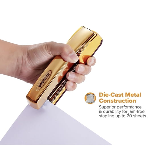 Gold Executive Stapler, 20 Sheet Capacity, No-Jam Design