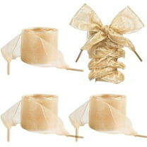 HYG Elastic Snow Yarn Shoe Laces 2 Pairs,Women's Fashion Glitter Ribbon Shoe Strings,Gold Sparkly Organza Chiffon Shoelaces for Casual Shoes, Boots, Perfect DIY Accessory