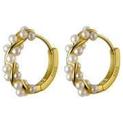 ZETSHION Gold Faux Pearls Twist Tiny Hoop Earrings 925 Sterling Silver for Women Cartilage Huggie Hoops
