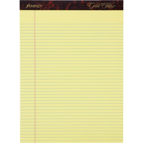Ampad Gold Fibre Premium Narrow-ruled Writing Pad - 50 Sheet - 16 Lb - Narrow Ruled - 8.50" X 11.75" - 12 / Dozen - Canary Paper (AMP20022)