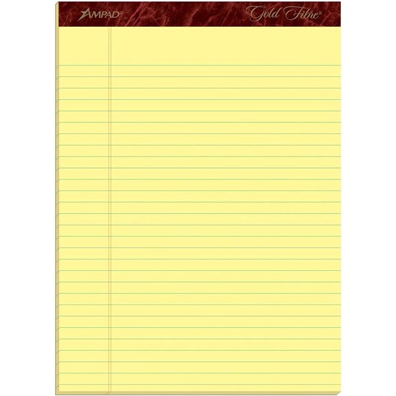 Ampad Gold Fiber Perforated Pad, Size 8-1/2 x 11-3/4 Inches, 20 Pound Paper, Canary Yellow Color, Legal Ruling, 50 Sheets Per Pad, Pack of 4 Pads (20-032R) (2-Pack)