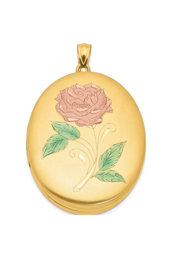 Gold Filled 14/20 1/20 34mm Enameled Flower Oval Locket (43 X 27.6) Made In Hong Kong qls120