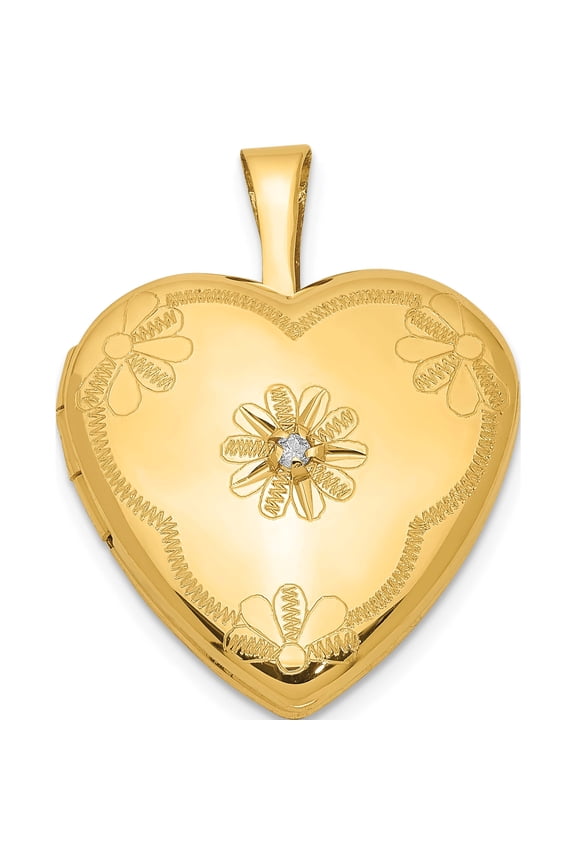 Gold Filled 14/20 1/20 With Diamond Flower Design 15mm Heart Locket (21.65 X 16.1) Made In Hong Kong qls104