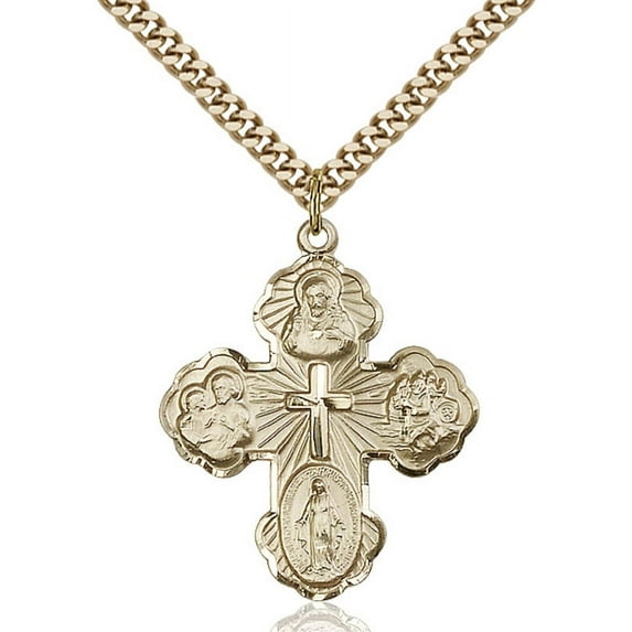 Gold Filled 5-Way Pendant 1 1/4 x 1 inches with Heavy Curb Chain
