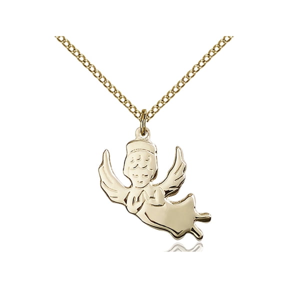 Gold Filled Angel Pendant 3/4 x 3/4 inches with Gold Filled Lite Curb Chain