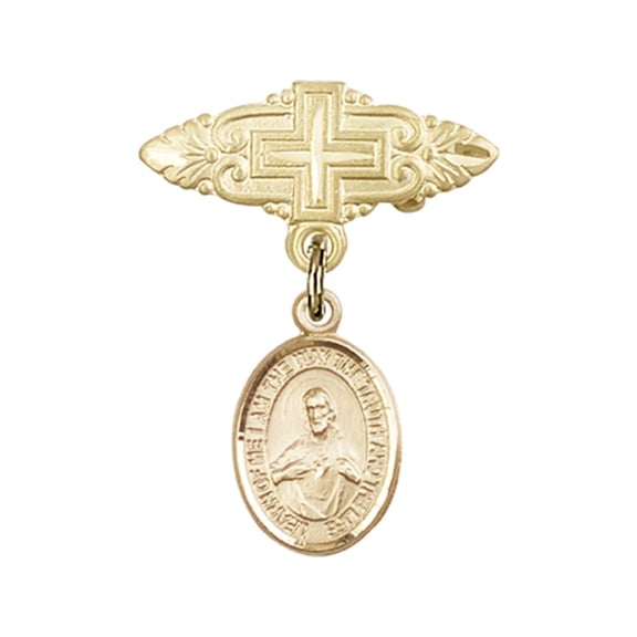 Gold Filled Baby Badge with Scapular Charm and Badge Pin with Cross 1 X 3/4 inches