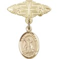 thumbnail image 1 of Gold Filled Baby Badge with St. Bridget of Sweden Charm and Badge Pin with Cross 1 X 3/4 inches, 1 of 1