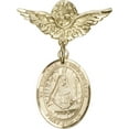 thumbnail image 1 of Gold Filled Baby Badge with St. Edburga of Winchester Charm and Angel w/Wings Badge Pin 1 X 3/4 inches, 1 of 1