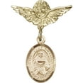 thumbnail image 1 of Gold Filled Baby Badge with St. Julia Billiart Charm and Angel w/Wings Badge Pin 1 X 3/4 inches, 1 of 1