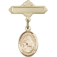 thumbnail image 1 of Gold Filled Baby Badge with St. Madonna Del Ghisallo Charm and Polished Badge Pin 1 X 5/8 inches, 1 of 1