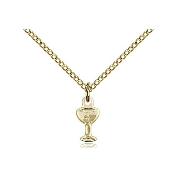 Gold Filled Chalice Pendant 3/8 x 1/8 inches with Gold Filled Lite Curb Chain