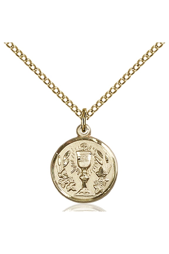 Gold Filled Communion Chalice Pendant 1/2 x 1/2 inches with Gold Filled Lite Curb Chain