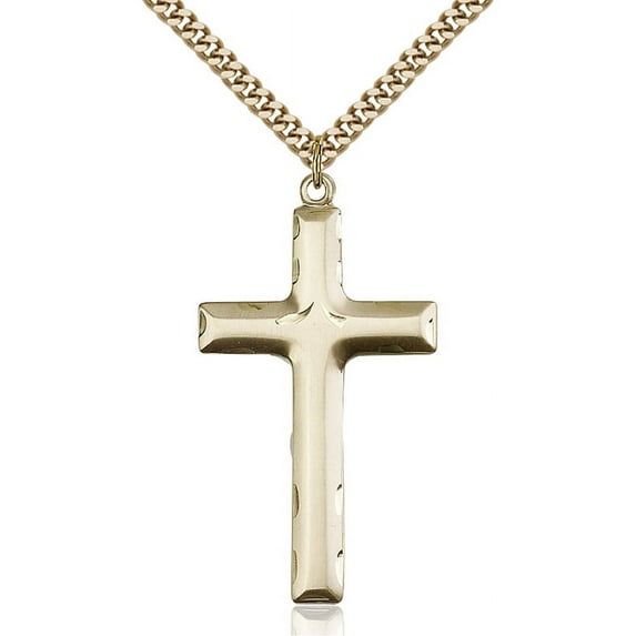 Gold Filled Cross Pendant 1 5/8 x 7/8 inches with Heavy Curb Chain