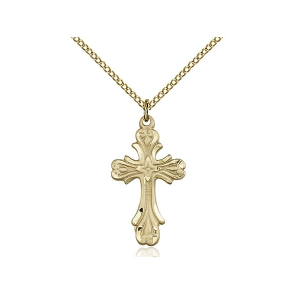 Gold Filled Cross Pendant 1 x 1/2 inches with Gold Filled Lite Curb Chain